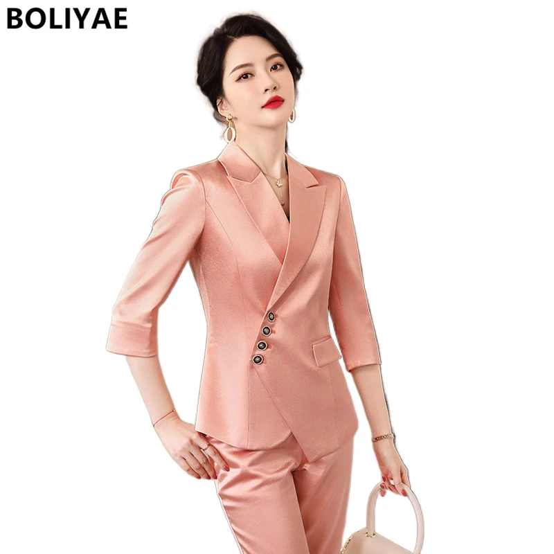 Spring Autumn Fashion Blazers for Women Formal Trouser Suits OL Elegant Office Lady Business Long Sleeve Jacket and Pants Set