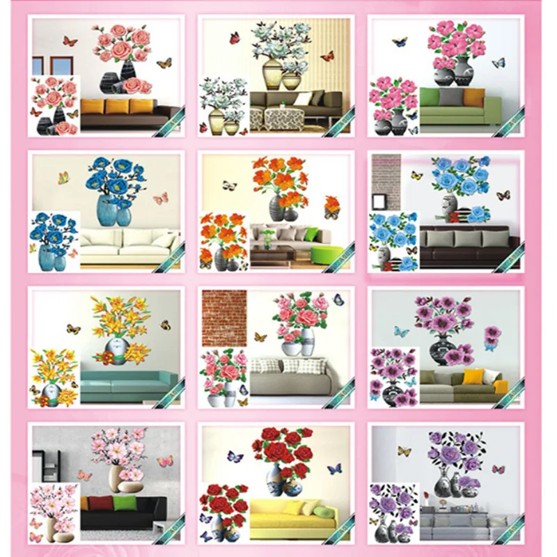 

Personalized Fashion 3D Stereo Stickers Simulation Flower Vase Self-adhesive Wall Sticker Aesthetic House Room Door Fridge Gifts