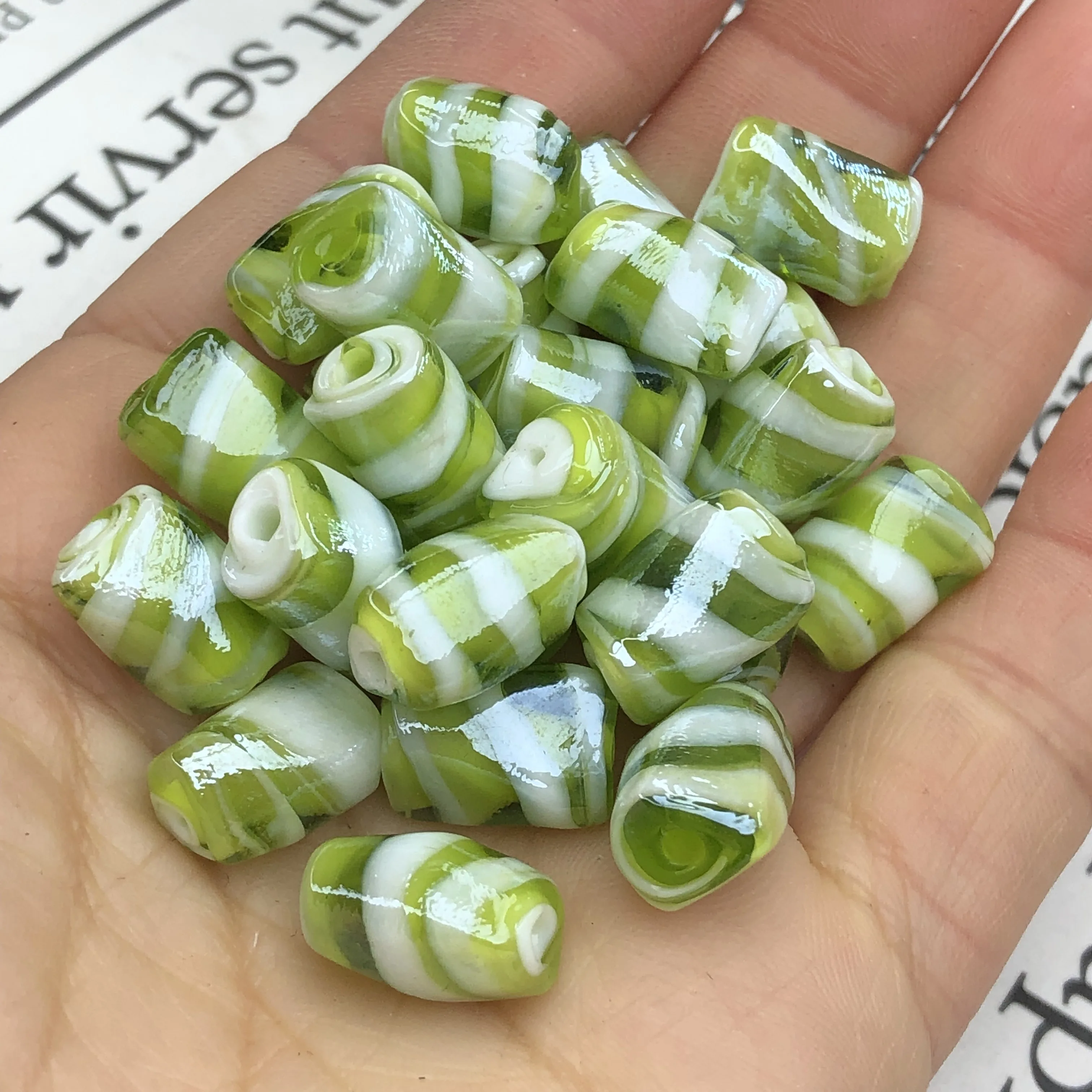 

9X12MM Green Candy Stripe Murano Lampwork Glass Triangle Cylinder Crafts Beads For Jewelry Making Diy Earring Finding Accessory