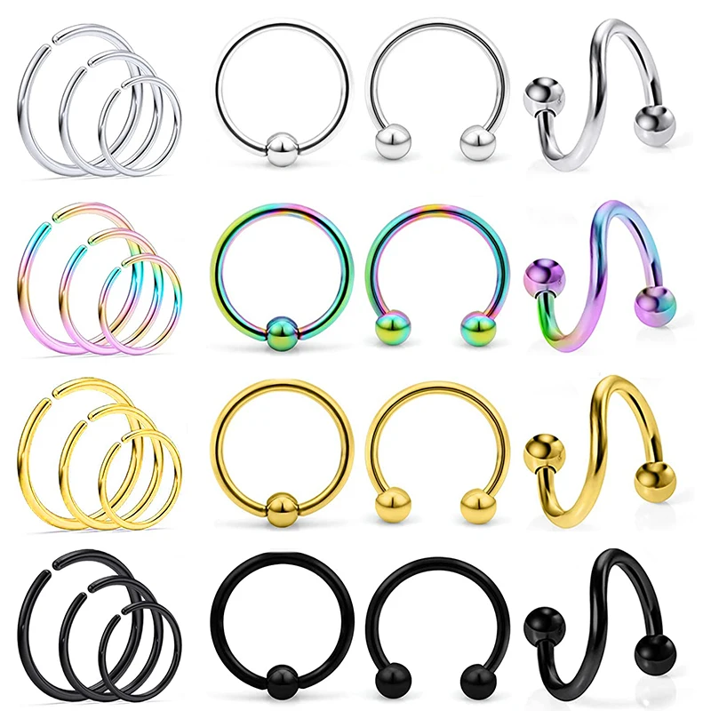 

24pc Spiral Barbell Surgical Steel Twist Cartilage Helix Tragus Earring Lip Eyebrow Labret Hoop Ring Piercing Jewelry for Women