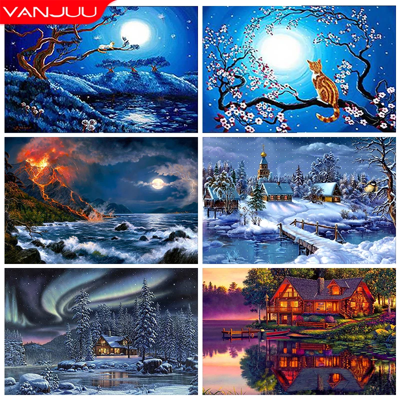 Пейзаж 5D DIY алмазная живопись снег Набор для вышивки крестиком вышивка с видом на
