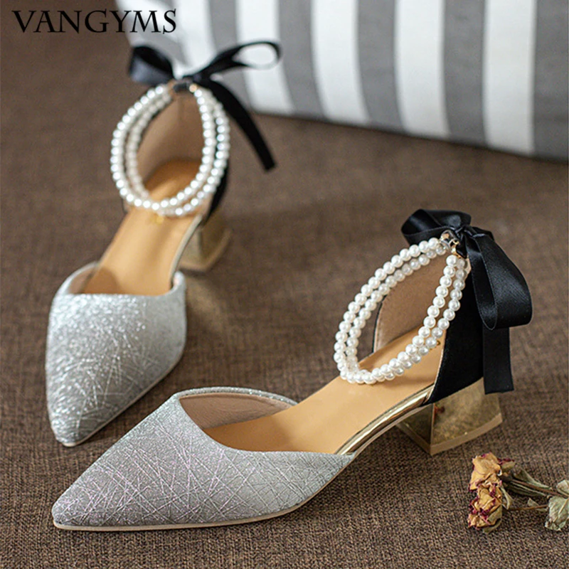 

Ladies High Heels Chunky Heels 2022 New Pointed Toe Rhinestone Frosted Feminine High Heels Sapatos Femininos De Salto