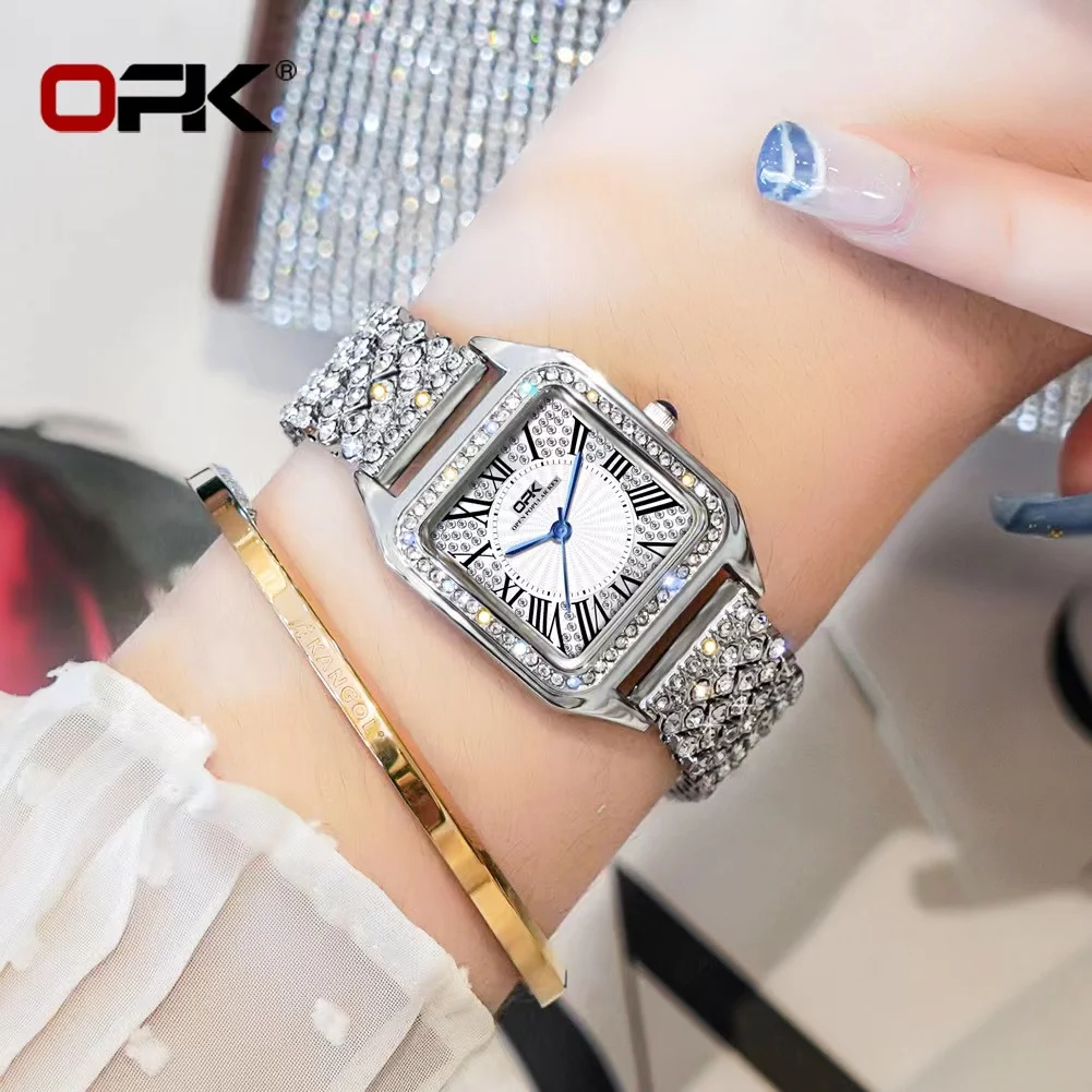 OPK Brand Watch Popular Diamond Inlaid Antiform Dial Waterproof Full Diamond Elegant Jewelry Buckle Watch Women's Watch