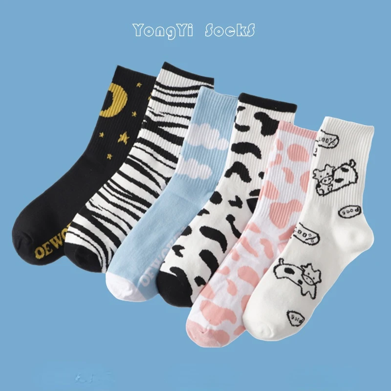 Новые модные носки с принтом женские зимние толстые дышащие полосатые милые