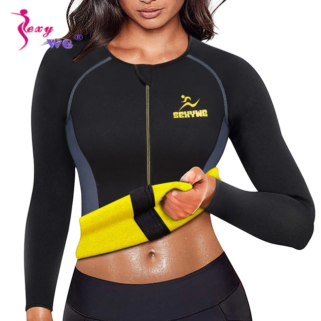 SEXYWG Slimming Body Shaper Fitness Women Neoprene Sauna Jacket Waist Trainer Shapewear Zipper Yoga Shirt Long Sleeve Blouse 1