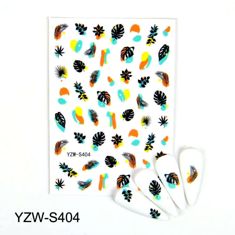 

1pcs Black White 3D Nail Art Stickers Sliders Flowers Leaves Mandala Leaf Geometry Adhesive Nail Decals Foil Design Decoration