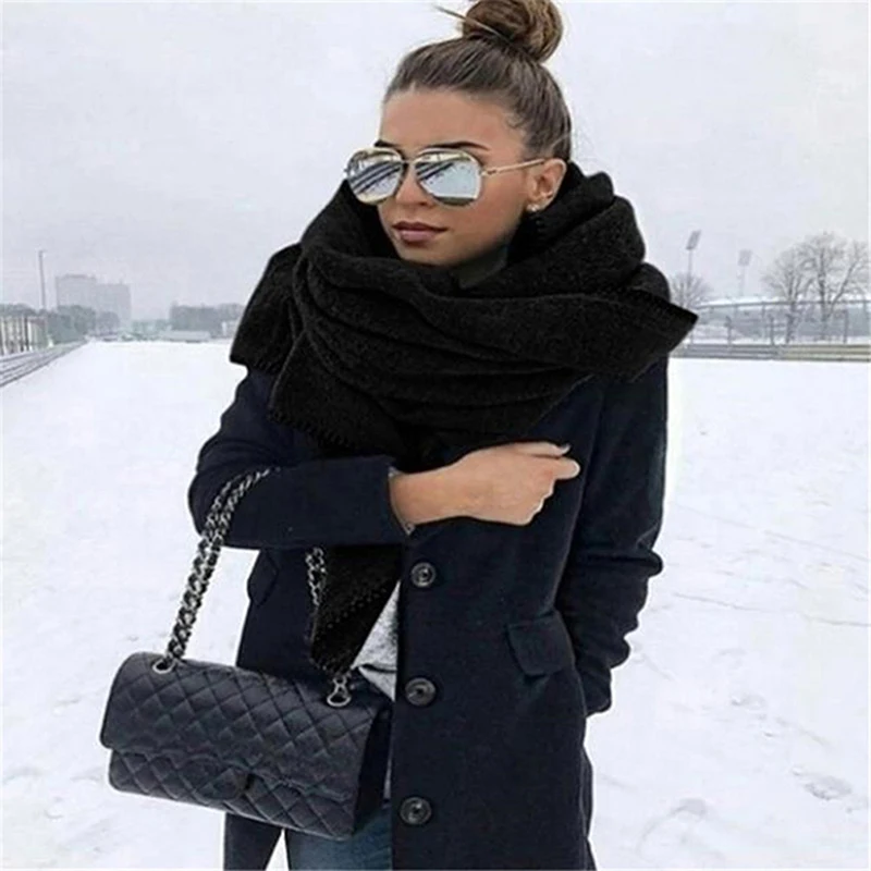 

New Fashion Winter Thick Warm Big Scarf Shawl Women Wraps Vintage Polar Fleece Windproof Solid Color Wild Shawl Scarves 176cm