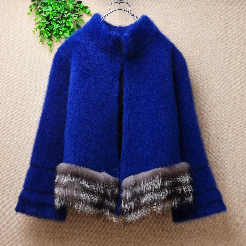 Женская теплая осенне-зимняя кашемировая вязаная водолазка из меха кролика рекс