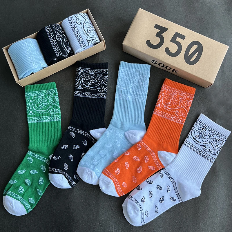 New Men's Socks Green Trendy Cashew Blossom Hip Hop Dunk Bandanas Funny Sock Women Cotton AF1 Collocation 3 Pairs/Box 350 Gifts