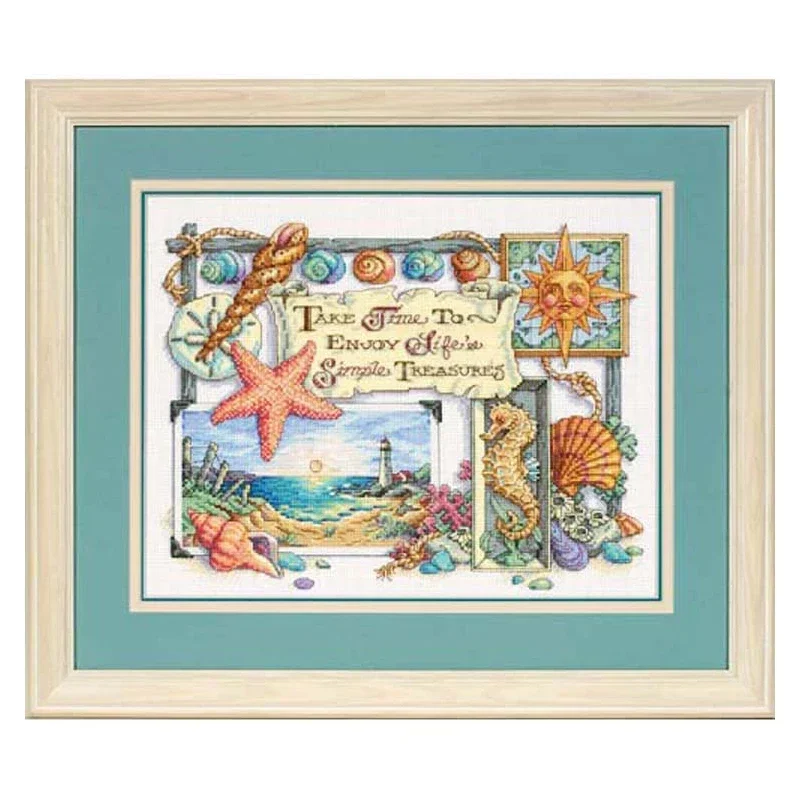 Набор для вышивки крестом Amishop простые сокровища пляжный маяк раковина морская