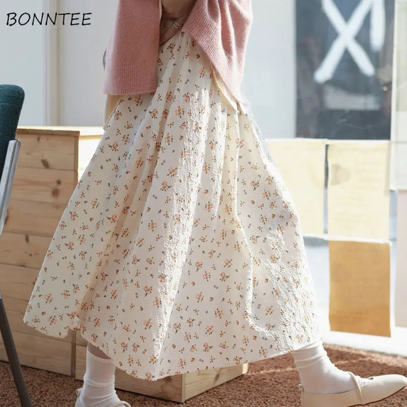 

Skirts Women Floral Vintage Summer New Korean Fashion Temperament High Waist Female A-line Holiday Casual Streetwear Y2k Faldas