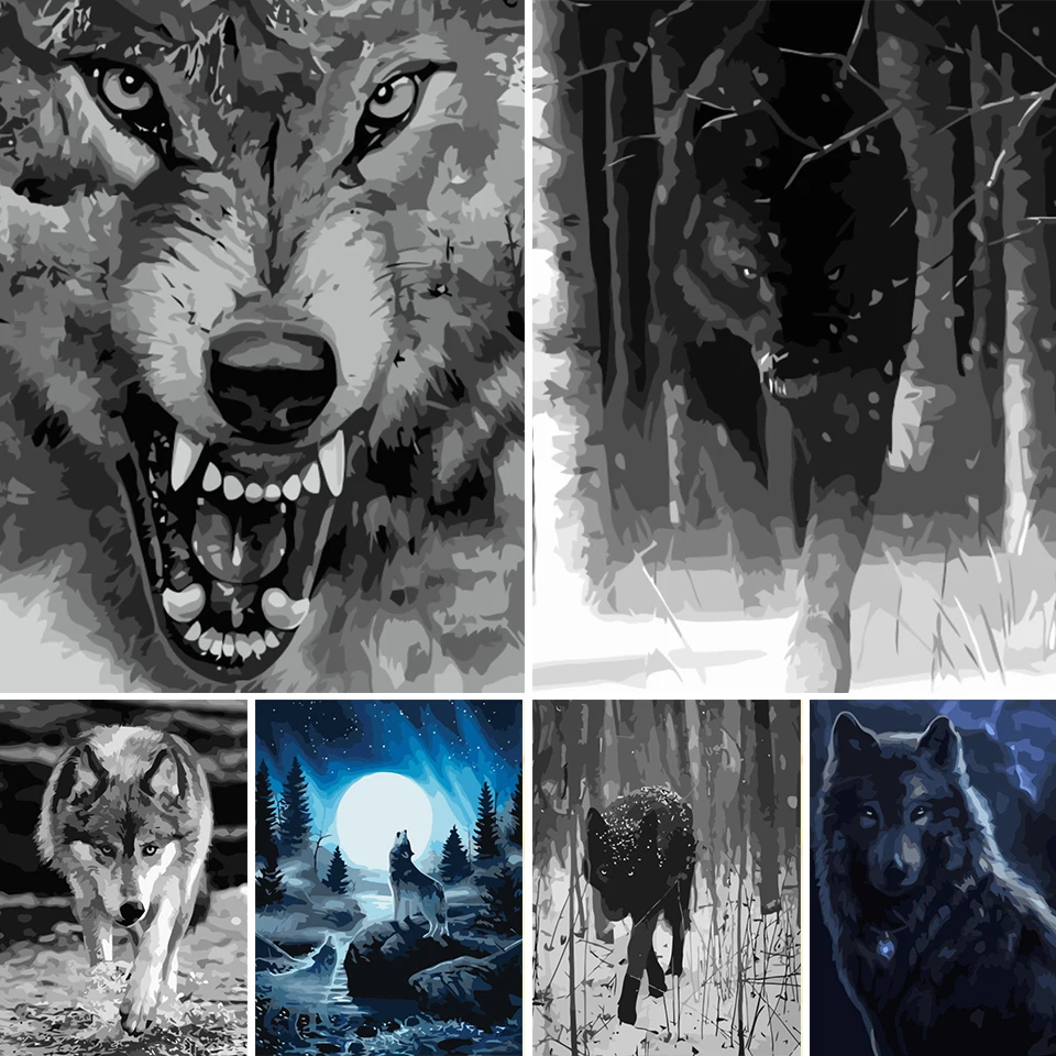

Wolf Oil Painting By Numbers Animals For Adults Kids On Canvas Art Picture Draw Coloring Acrylic Hand Paint DIY Decor Gift