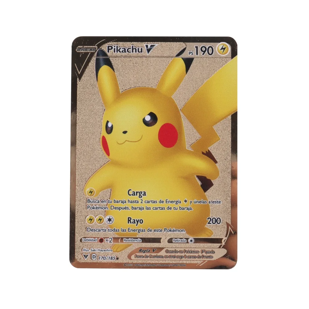 

Испанские карты покемона, металлическая открытка «сделай сам», Пикачу V Vmax, золотой ограниченный выпуск, детский подарок