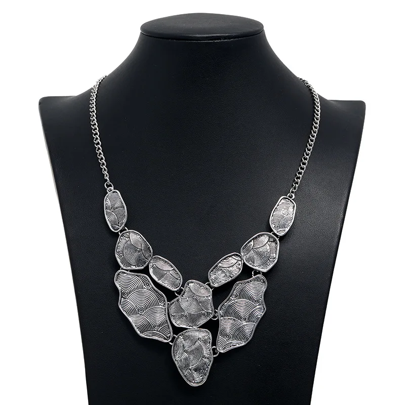 

Массивное металлическое длинное ожерелье в полоску для женщин, ретро модное серебряное ожерелье с подвеской-кисточкой, украшение для ювелирных изделий