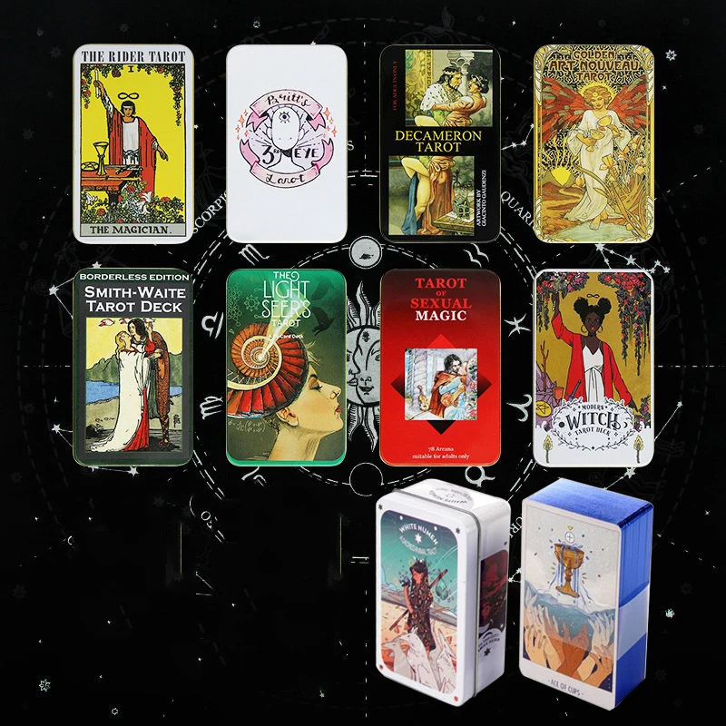 Оловянная коробка Высококачественная позолота колода Таро 78 карт с руководством