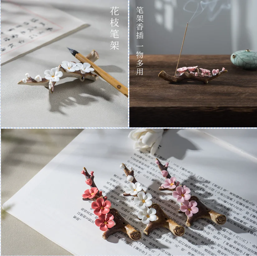 

Ceramics Plum Blossom Branch Ink Brush Holder Durable Multifunctional Brush Pen Rack Brush Pen Stand Incense Holder Art Supplies