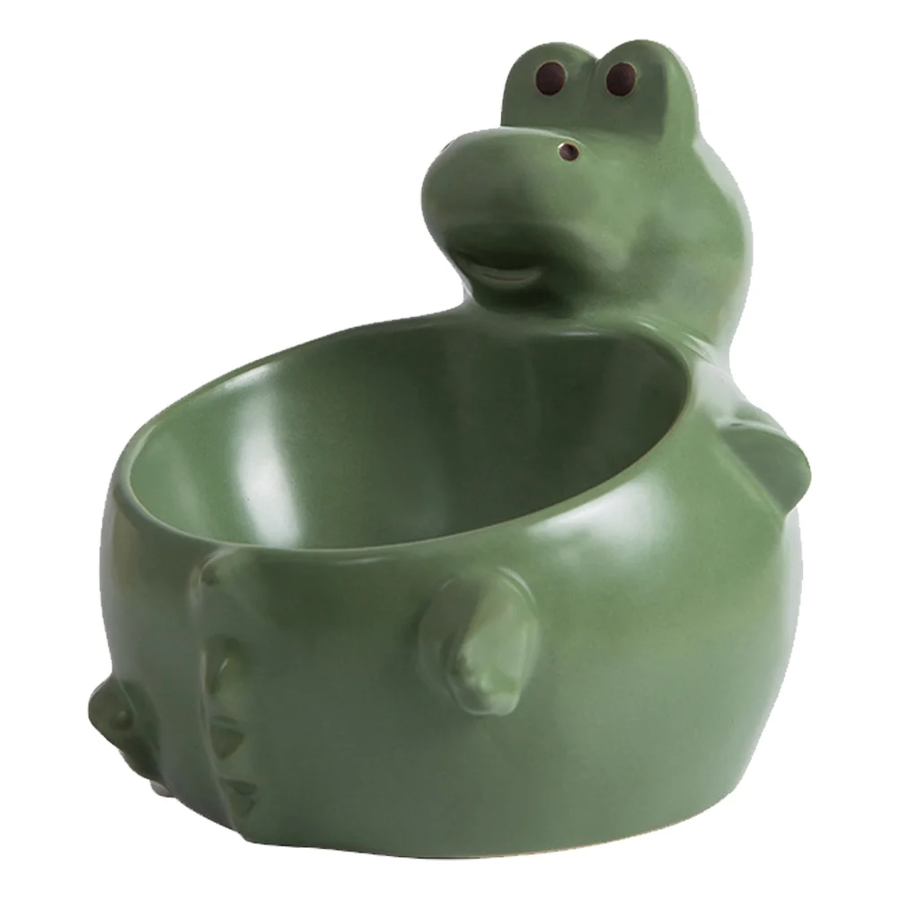 

Large Capacity Pet Bowl Ceramic Dog Water Holder Cartoon Cat Feeding Bowl (Green)