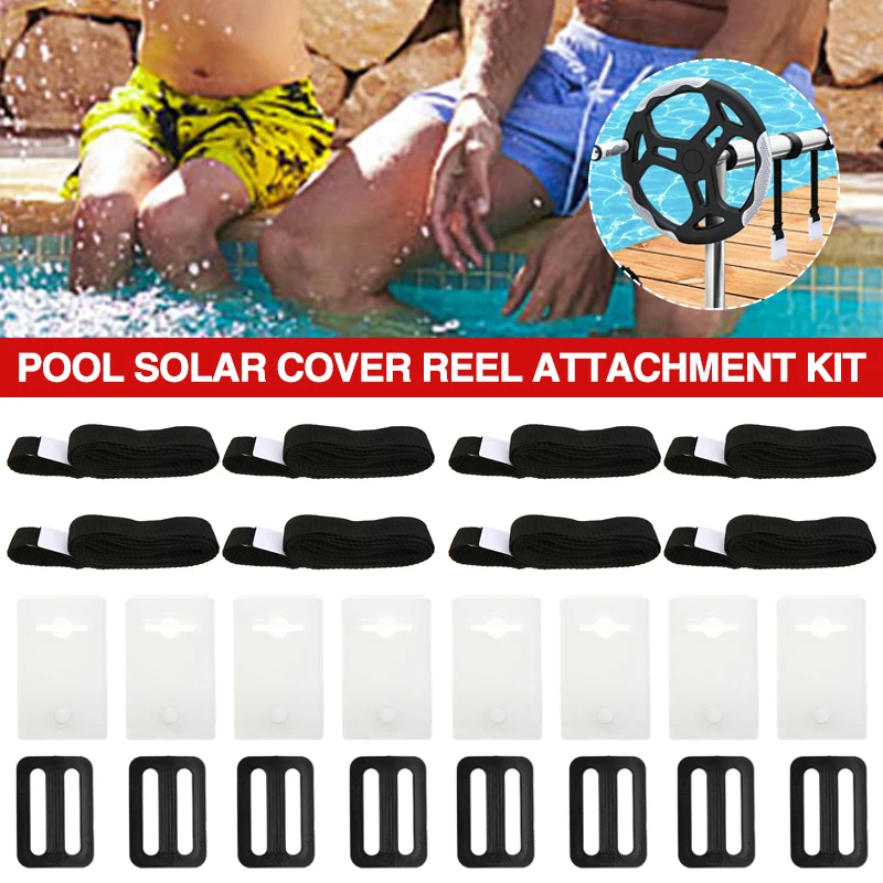 

8set Swimming Pool Solar Cover Reel Kit Practical Fastener Plates Buckle Webbing Straps Attachment Accessories