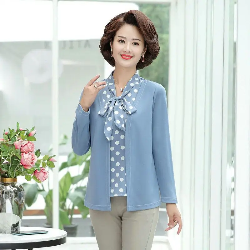 

Fashion 2023 Spring Autumn New Women Chiffon Polka Dot Bow Tops Blouses Female Clothing Loose Casual Pullovers Sweet Shirts V54