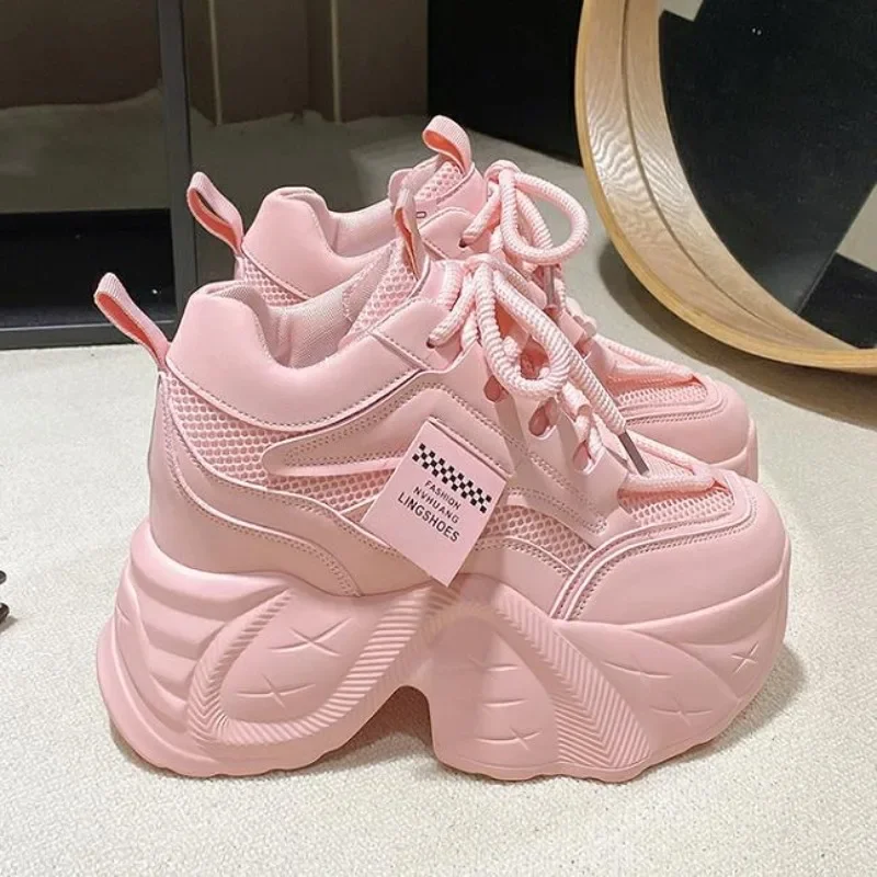 Женские кроссовки на платформе дышащие туфли танкетке толстая подошва