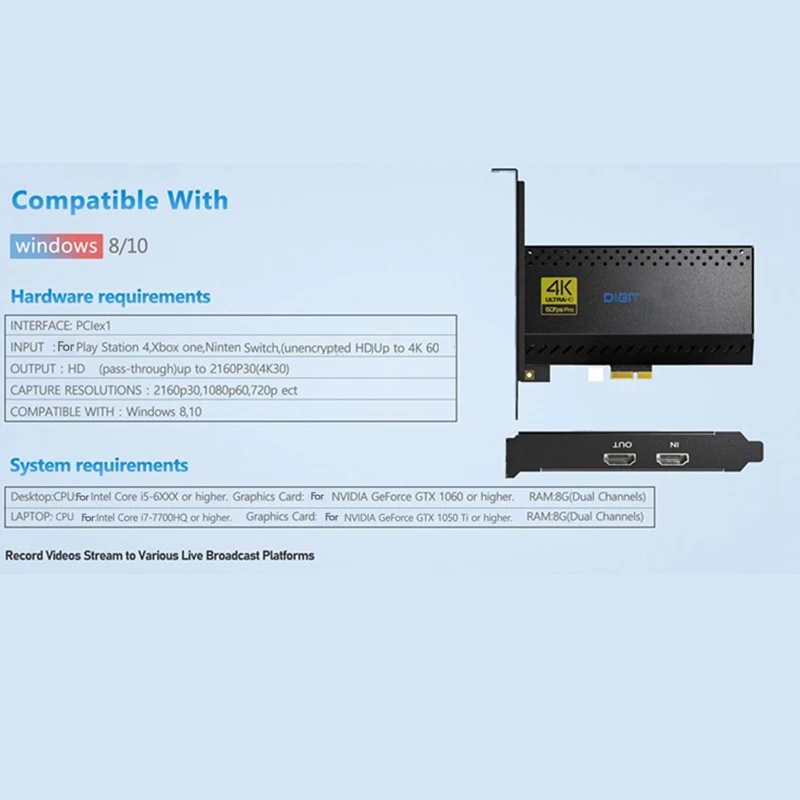Профессиональная карта видеозахвата 4K захвата PCI-E для Switch/PS5//OBS/камеры прямая