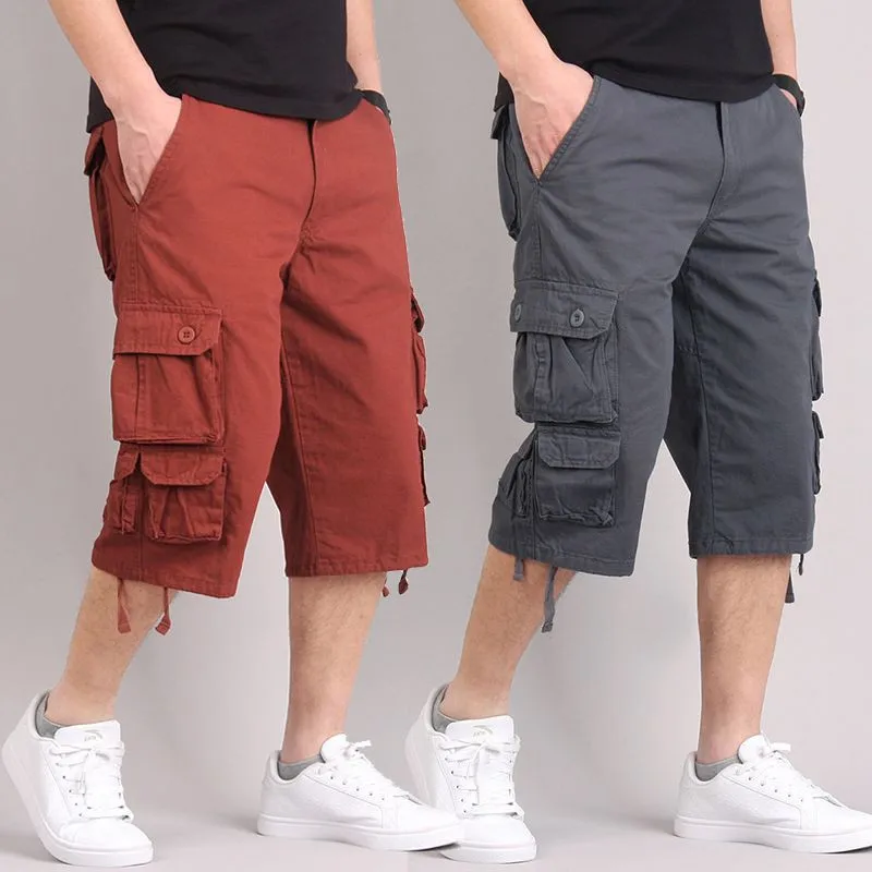 

Summer 2022 Men Cotton Cargo Shorts Zipper Multi-pocket Knee Length Outdoor Military Baggy Short Pants Loose Fit