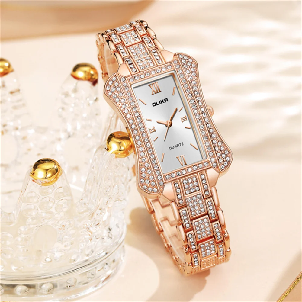 QSCY OLIKA Women'S Watch Diamond Elegant Atmosphere Fashion Waterproof Watch Simple Business Ladies Quartz Watch