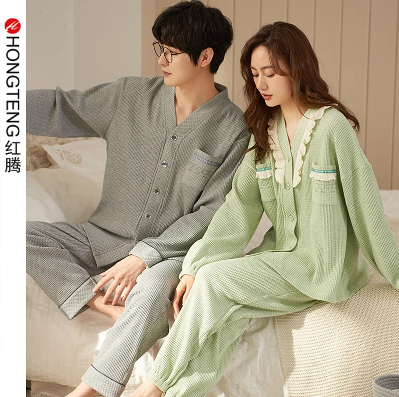 New Sweet Couple Pajama Suit Women And Man Cotton Pajamas 2pcs Set Lover Sleepwear Family Pijama Night Suit Sweetheart Nightgown