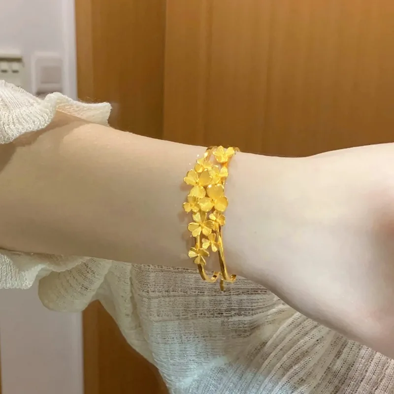 Браслет с открытым браслетом 14 к цвет: золото абрикос лист цветок