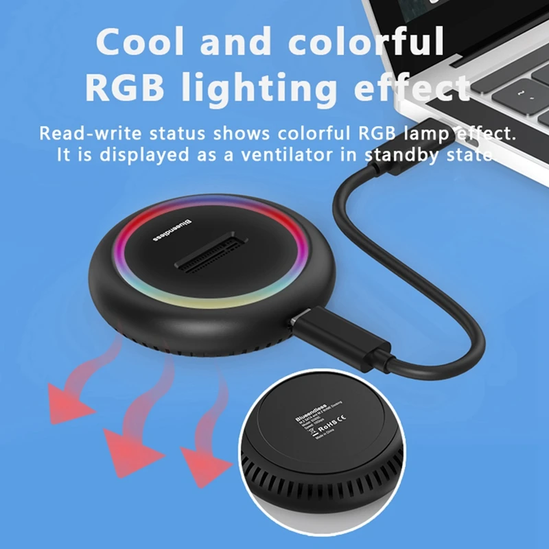 Фото AU61-Blueendless Dual Protocol Ssd M 2, док-станция Rgb Led Light M.2 Sata USB C Ssd Case Nvme+Ngff Hdd Ssd Док-станция №4