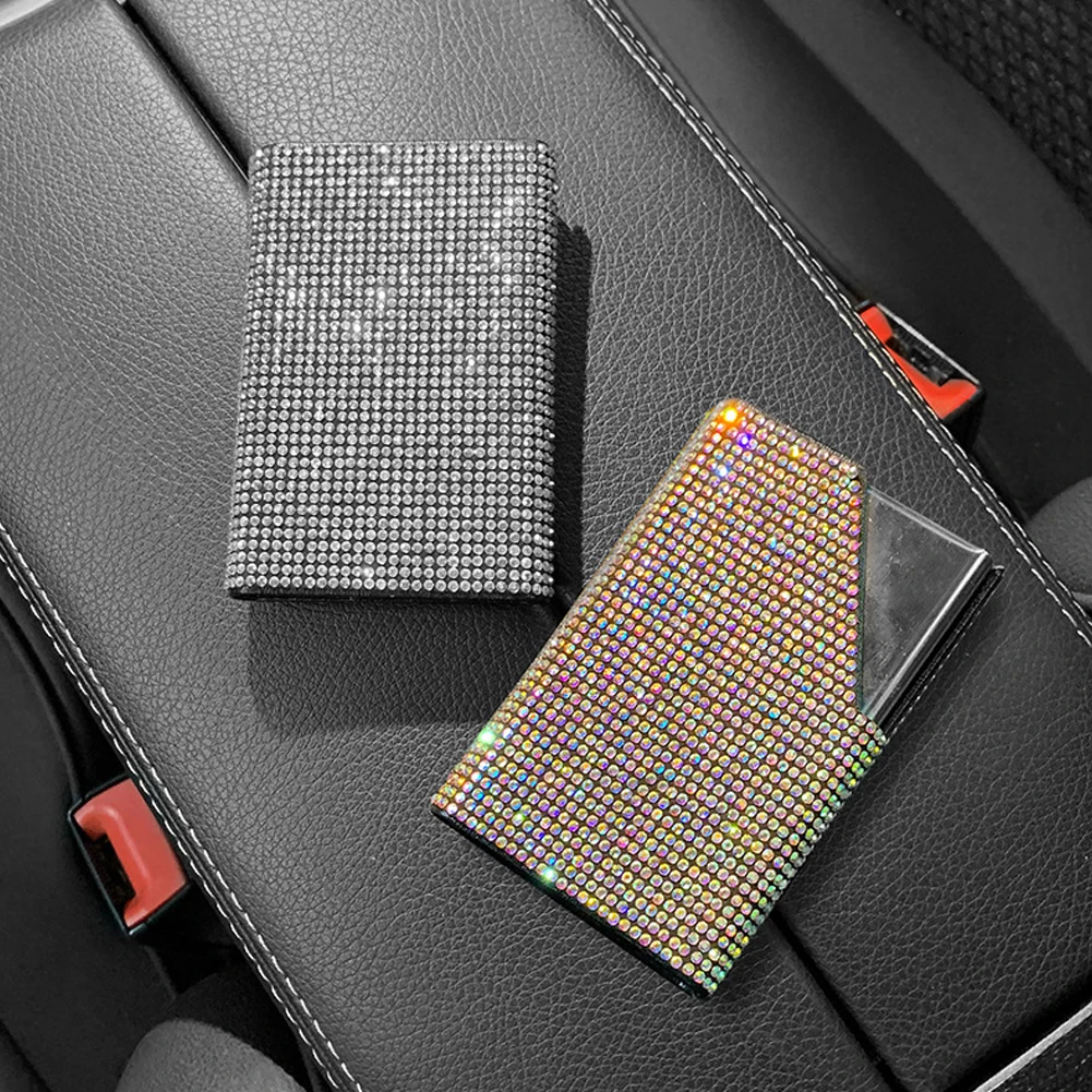 

Diamond-encrusted Car Business Card Case Holder 25 Capacity Beveled Card Holder Bling Car Accessories for Women