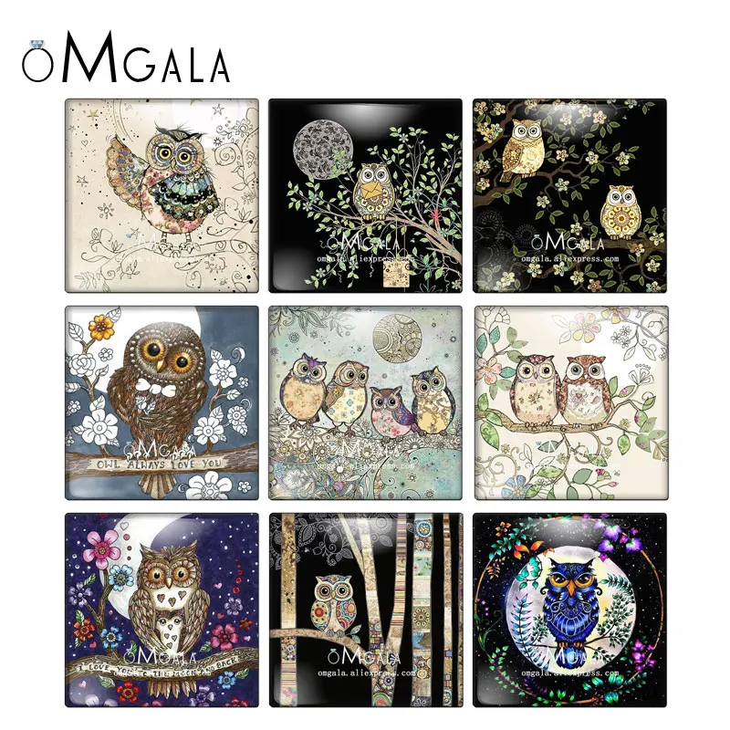 

Картины с изображением милой совы, рисунки с животными, 12 мм/15 мм/18 мм/20 мм/25 мм/30 мм, фото, стеклянный кабошон, демонстрация плоской задней части, фурнитура для изготовления