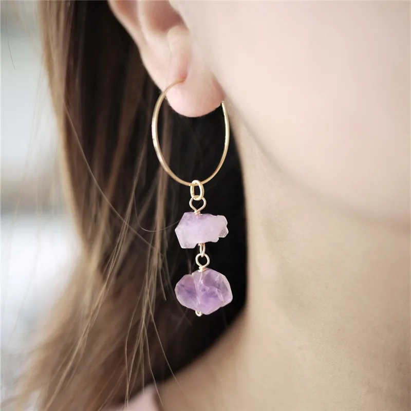 Серьги с аметистом и кристаллом серьги фиолетовым драгоценным камнем