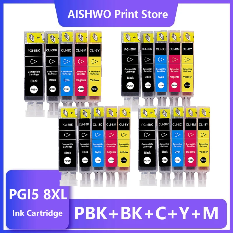 

ASW Compatible Ink Cartridges PGI-5 CLI-8 PGI5 CLI8 for Canon PIXMA iP4200 iP4300 iP4500 MP500 iP5200 MP530 MP600 MP610 MP800