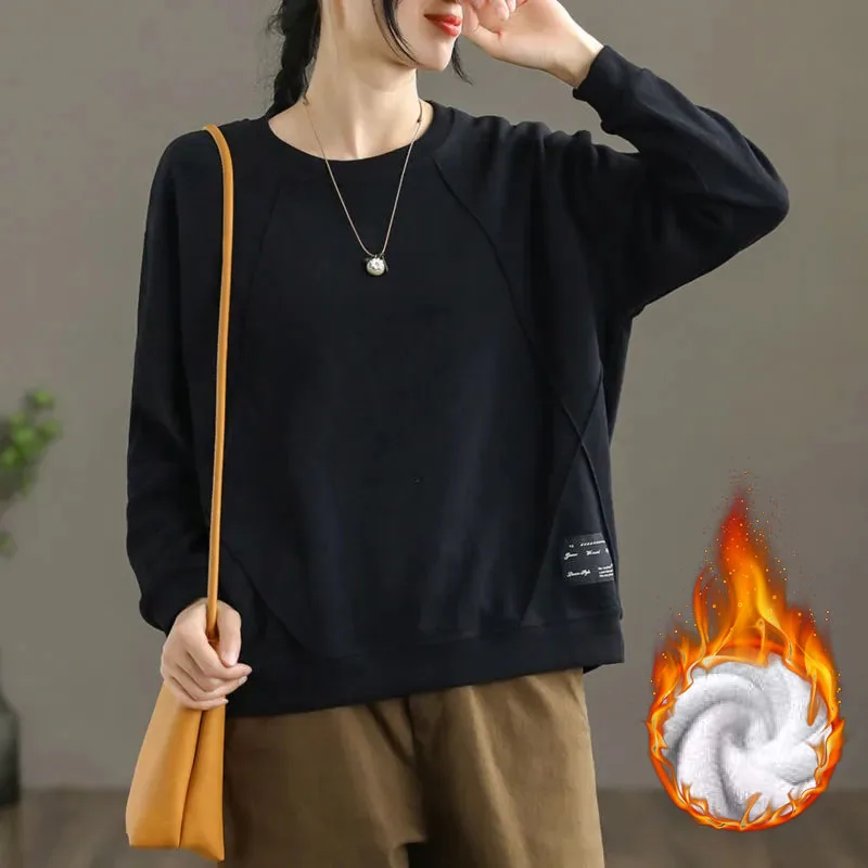 Корейский Женский свитшот с плюшевой подкладкой зимние осенние толстые