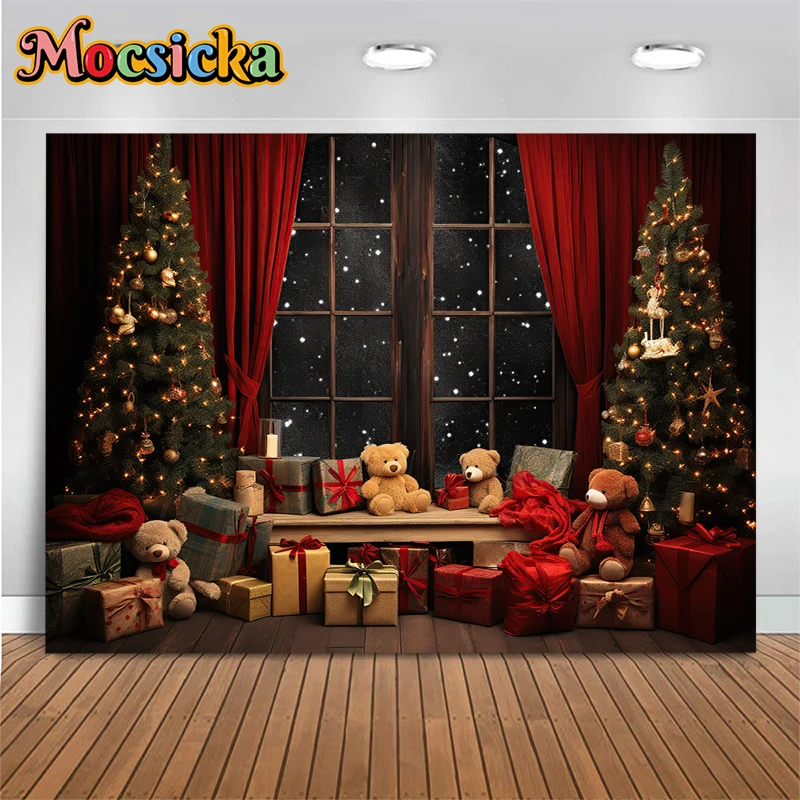 Mocsicka Рождество крытое Окно Фон для фотографии реквизит Рождественская елка