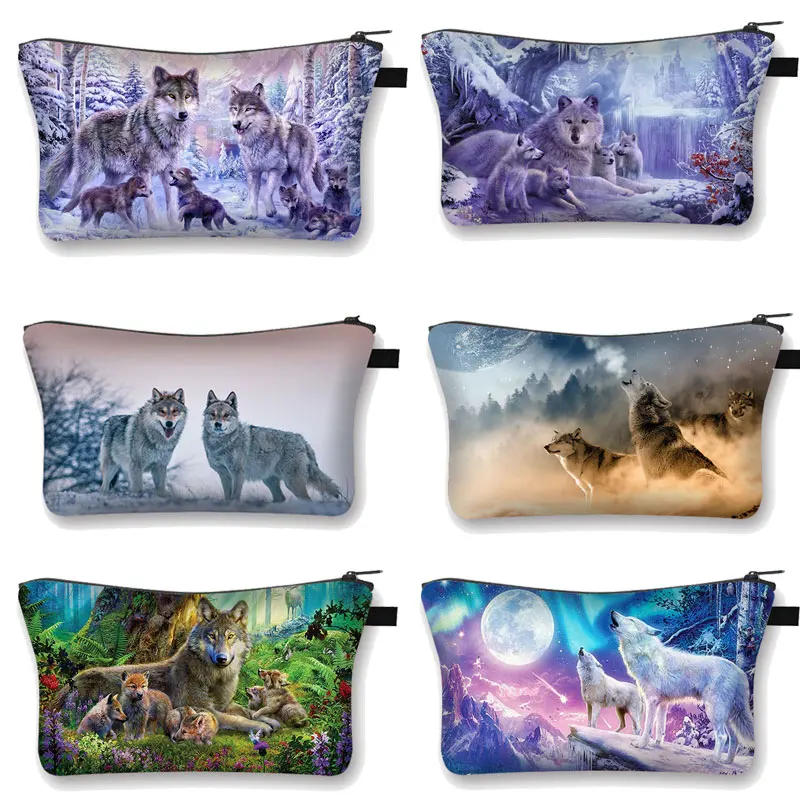 

Wild Wolf Printing Cosmetic Bag Funny Waterproof Women Makeup Bags Portable Cosmetics Pouchs for Travel with Zipper Neceser Muje