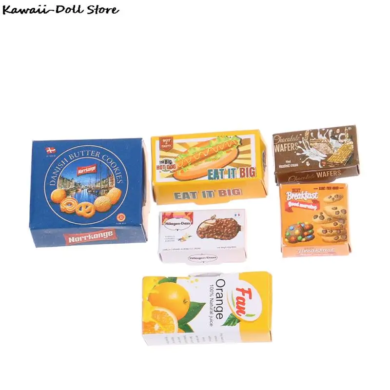 

Миниатюрная коробка для печенья для кукольного домика, 6 шт., 1/12, коробка для напитков, миниатюрная кухонная модель для сцены еды, украшение д...
