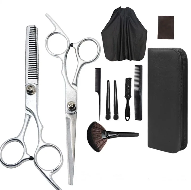 

11 Pcs Professional Hair Cutting Scissors Set Thinning Shears Hair Razor Comb Clips Cape Hairdressing Kit Barber Home