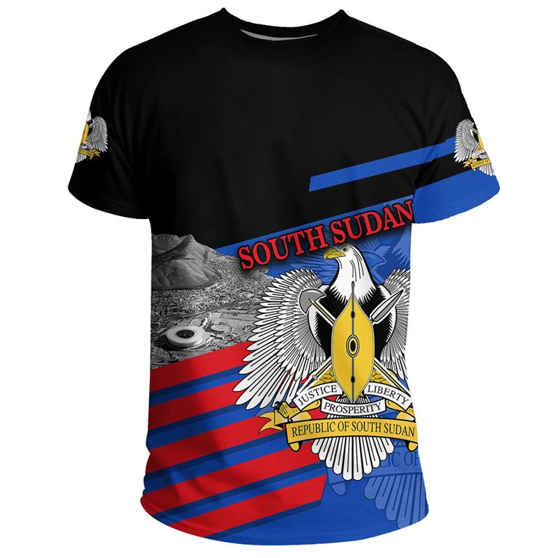 Sudan Coat Of Arms Pattern 3d Printed T-shirt For Men Street Outdoor Casual Tee Shirts O-neck Short Sleeves Oversized Tees Top