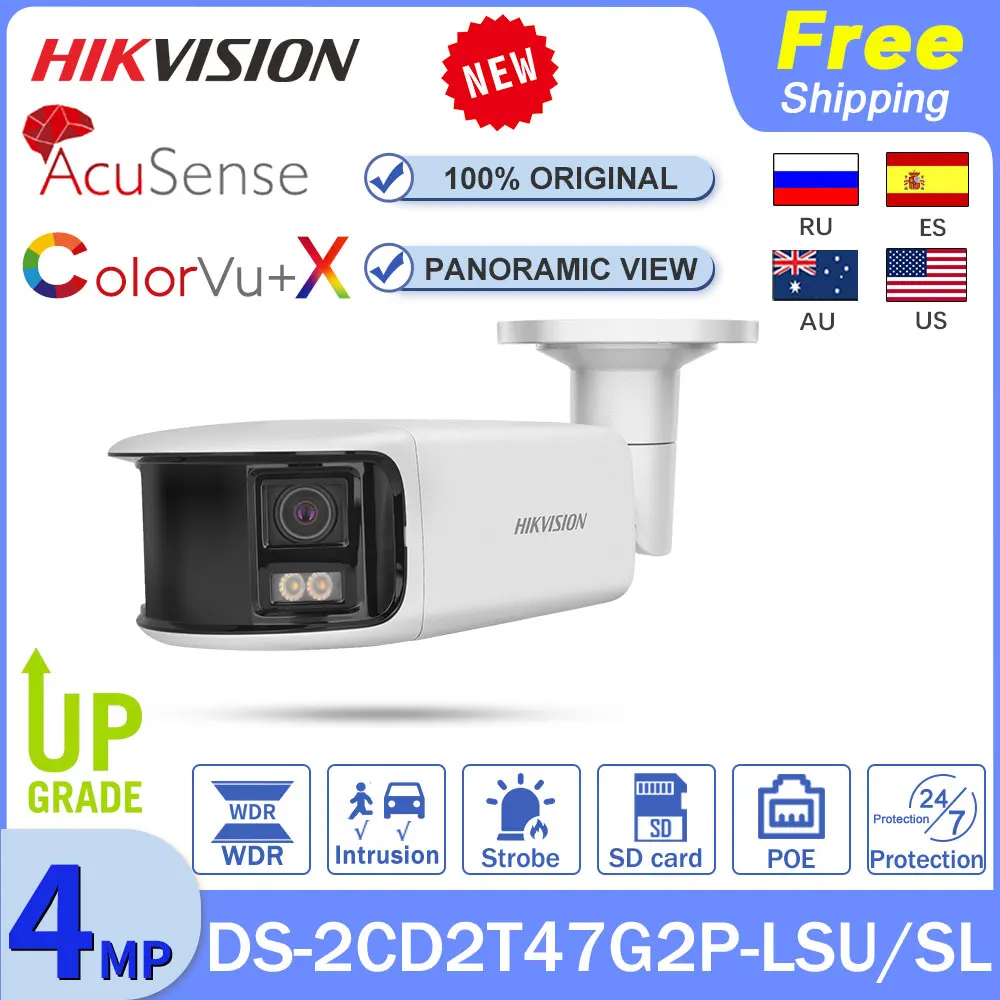 

Панорамная камера Hikvision DS-2CD2T47G2P-LSU/SL 4 МП ColorVu AcuSense Bullet с двойным объективом Стробоскопическая система видеонаблюдения