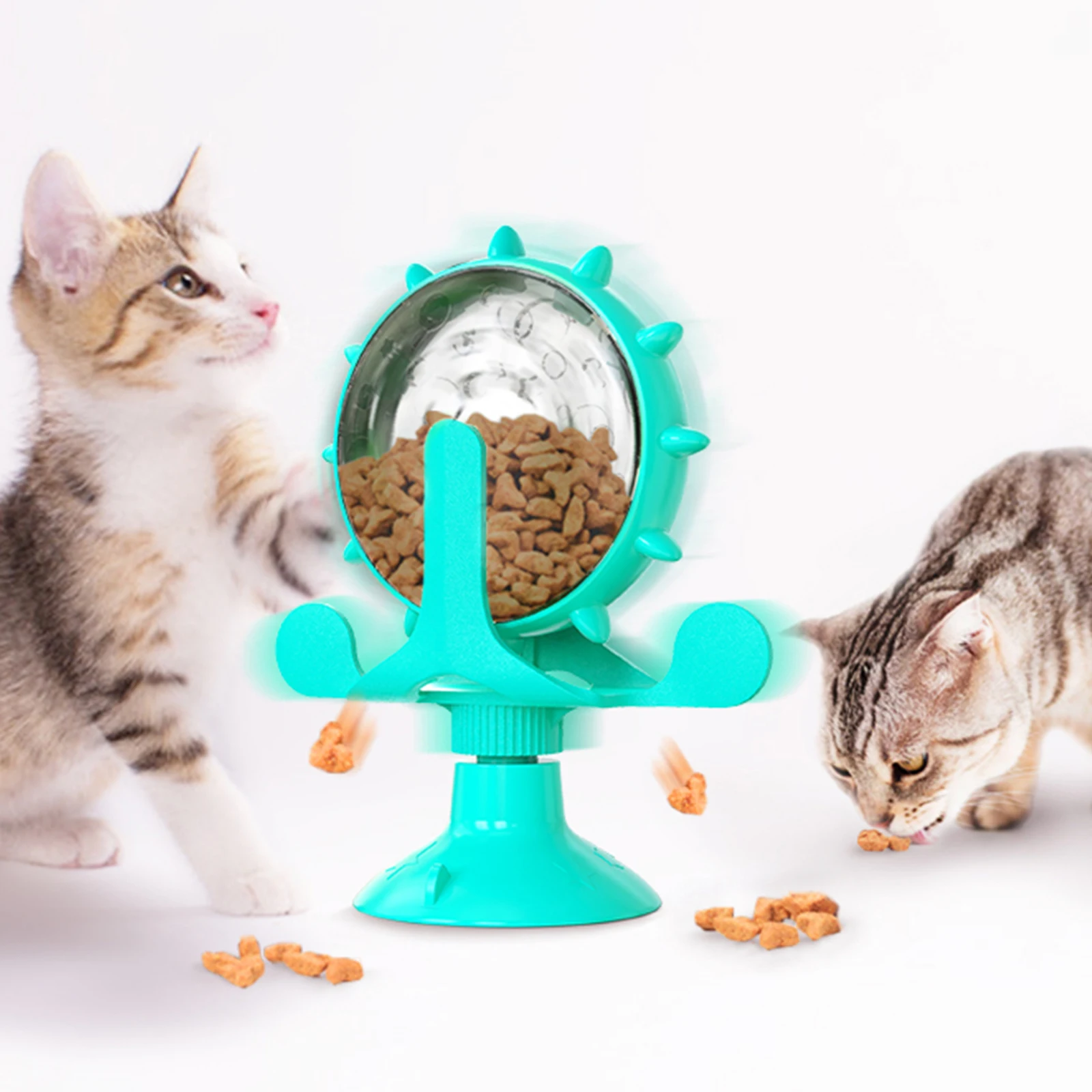 

Direct Selling Cat Interactive Treat Leaking Toy Funny Cat Slow Food Feeder Rotatable Windmill Wheel Turntable Suction Cup Toy