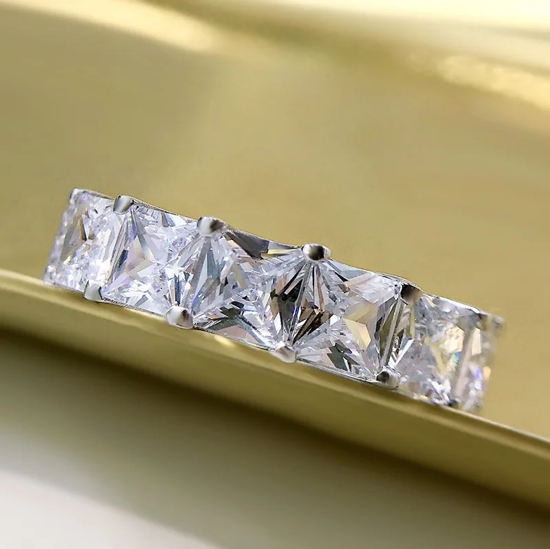 

100% S925 Sterling Silver 5*5MM Square 5A Zircon Full diamond Ring Jewelry For Woman Anniversary Party Birthday Gift