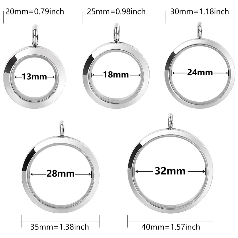 10Pcs/Lot Stainless Steel Round Living Floating  Memory Medallion Locket Pendant Chain Necklaces For Women Collares Jewelry