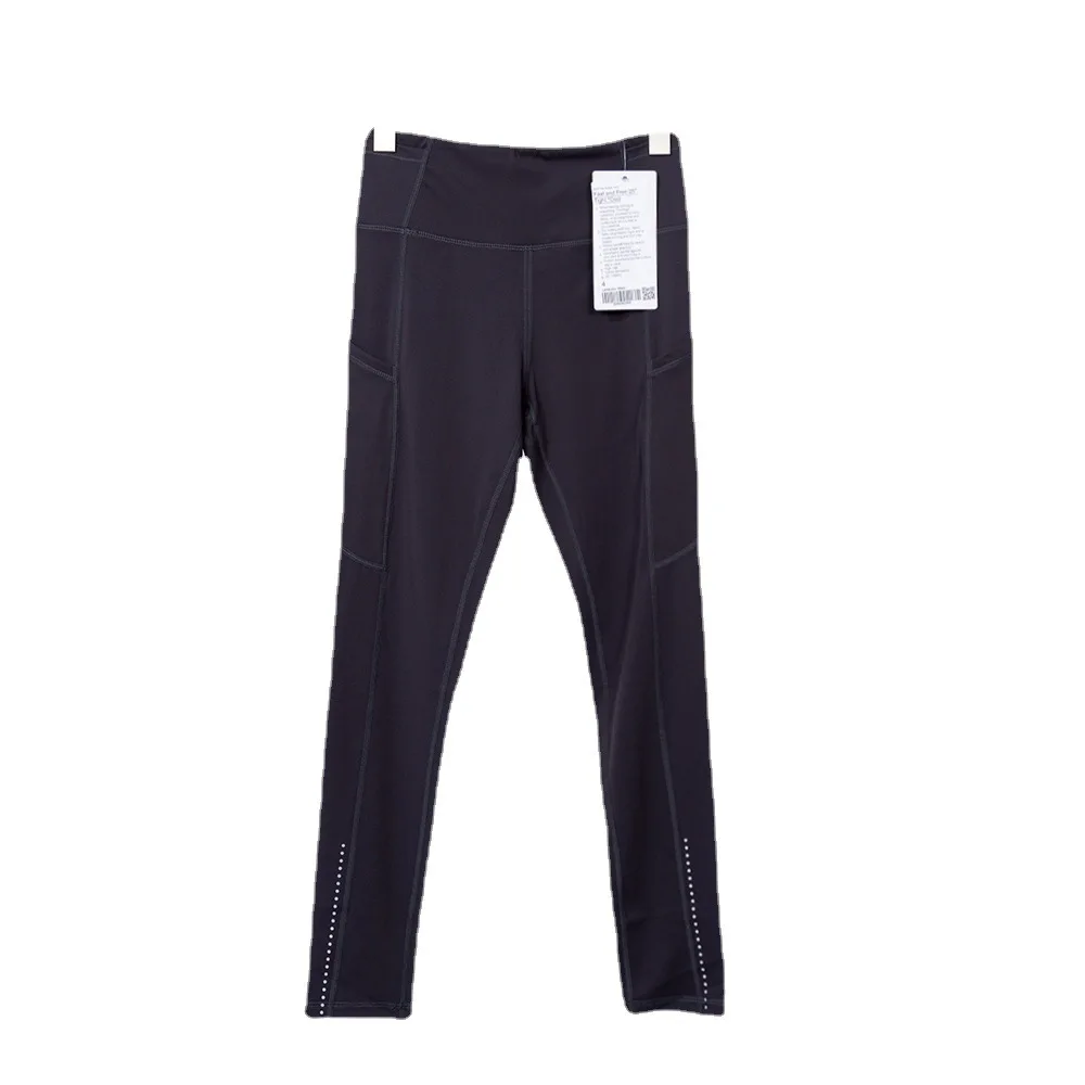 LuLu Women High Waist Pockets Fitness Pants Yoga Leggings Sports Elasticity Quick-Dry Pants Running Ankle Banded Length Trousers