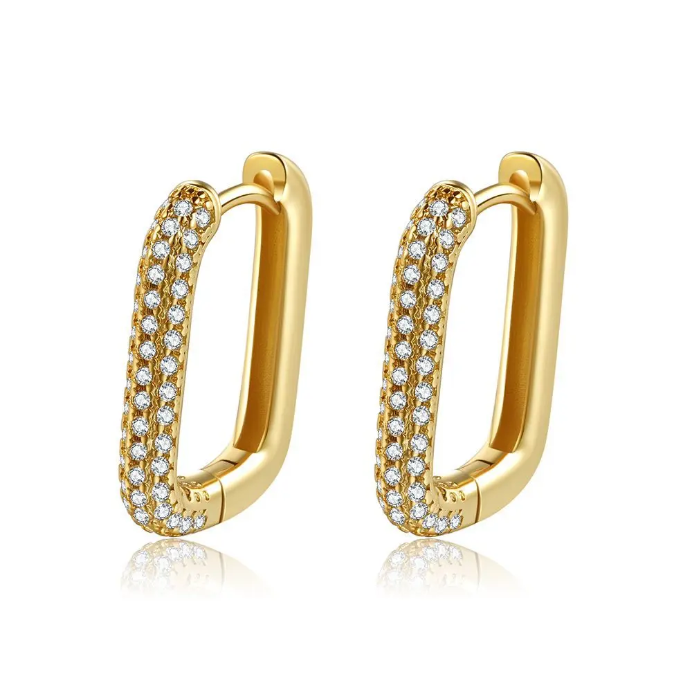 

Square Earring Copper Plated Gold Hoop Earring Inlaid with Zircon Fashion Simple Earrings