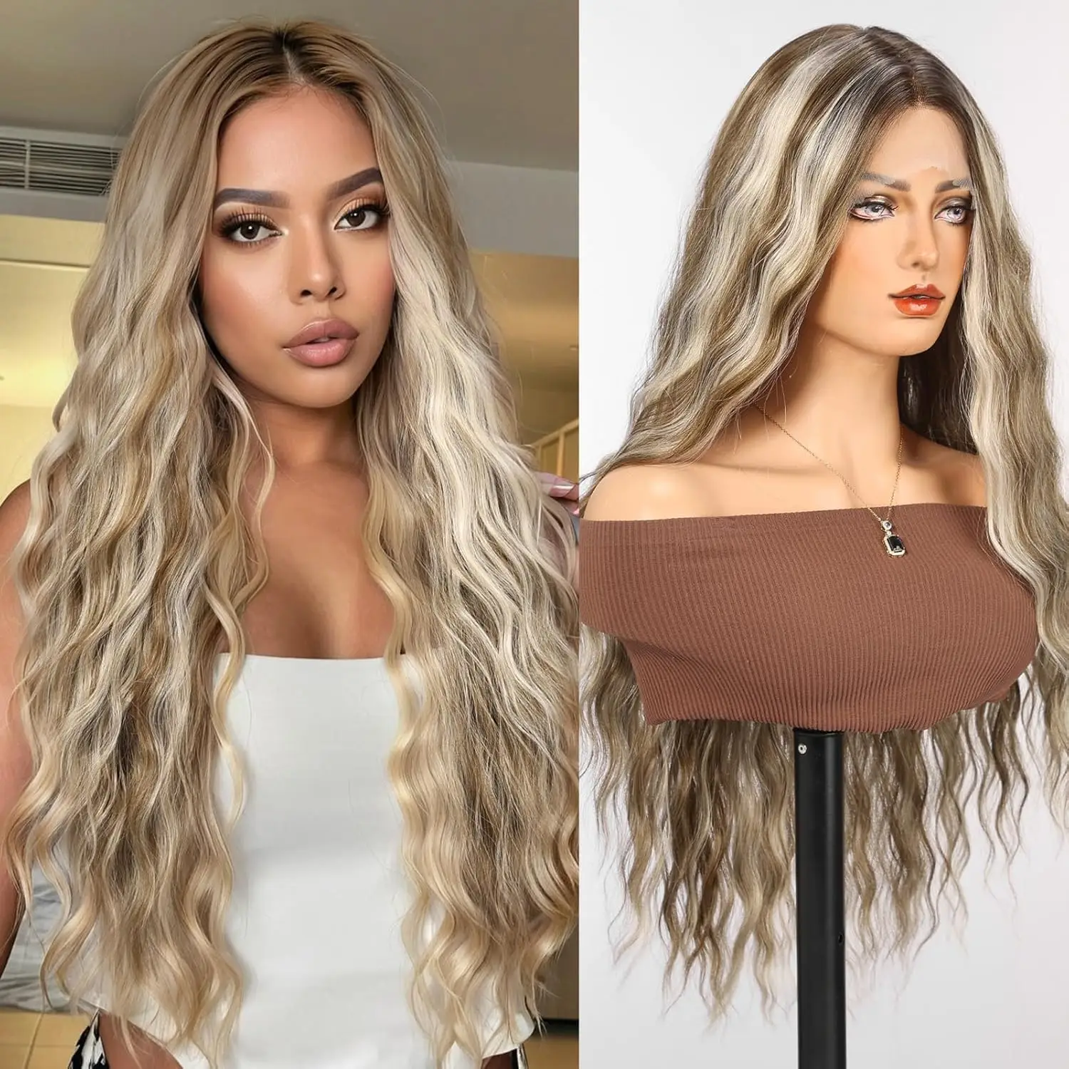 DWY Смешанный коричневый с мелированием Синтетические кружевные парики для