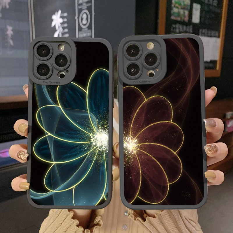 

INS beautiful flower silicone soft phone case for iphone 12 11 13 Pro Max cover black background for iphone XR X XS 7 8 Plus SE2