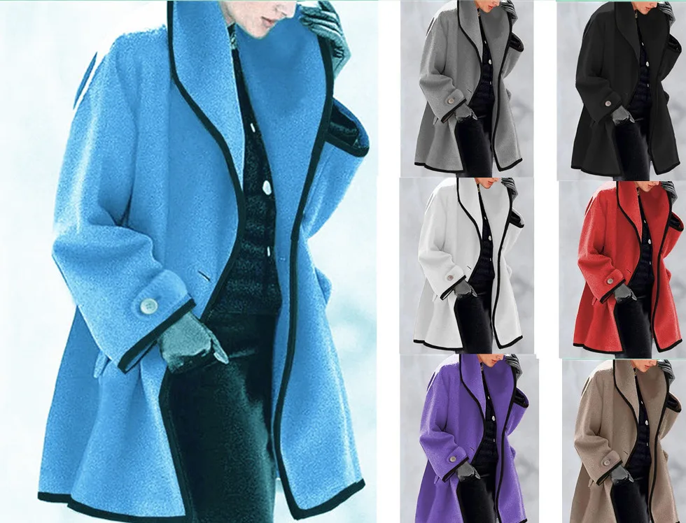 

Women Winter Coat Fashion Causal Retro Windbreaker Female Warm Woolen Outerwear Ladies Warm Long Overcoat