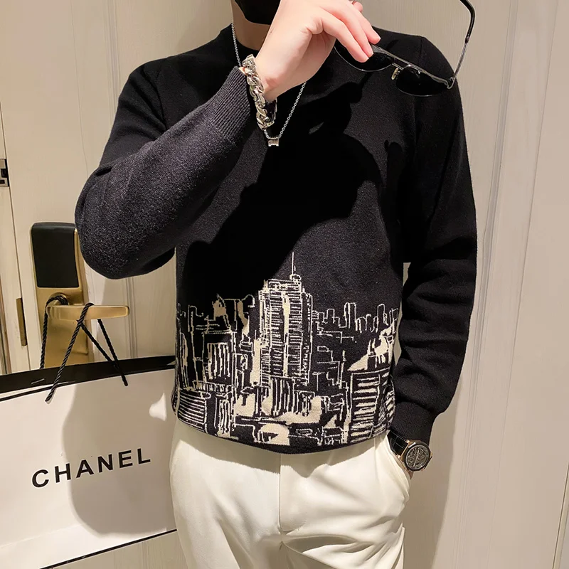 

2021 Fashion Casual Men's Sweater Long Sleeve Slim Knitted Pullovers High Quality Round Neck Warm Knitted Sweater Men Clothing